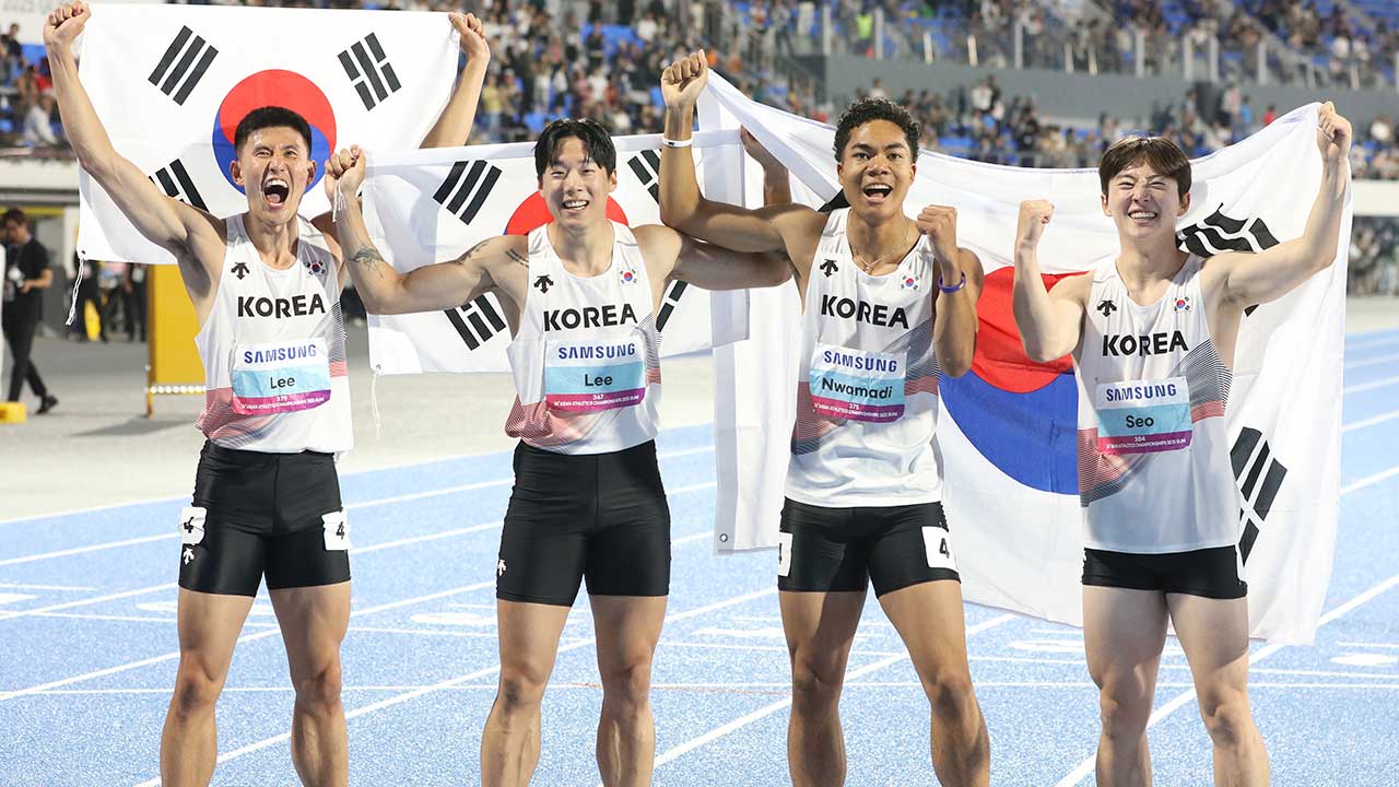 한국 <b>육상 남자 400ｍ 계주</b>팀, 하계U대회 <b>우승</b>‥한국신에 0.01초차