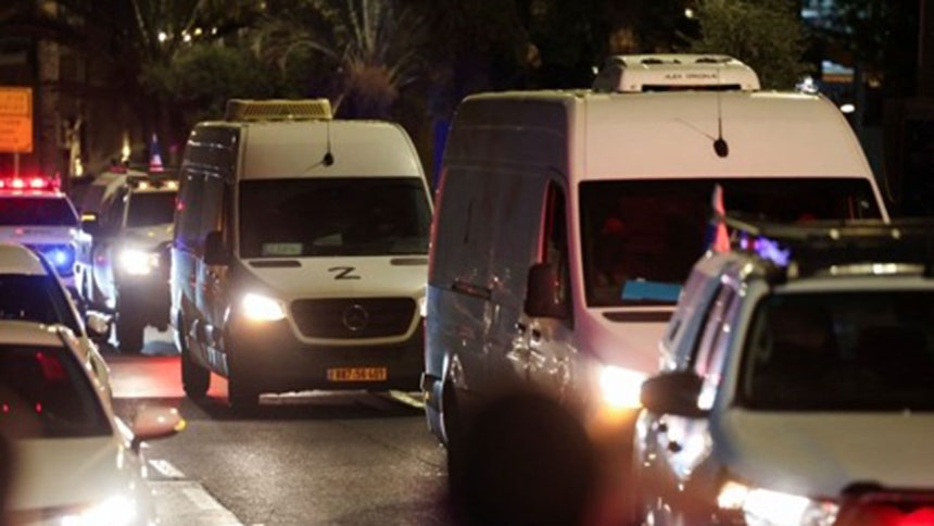 Vehicle transporting the bodies of Israeli hostages returned by Hamas