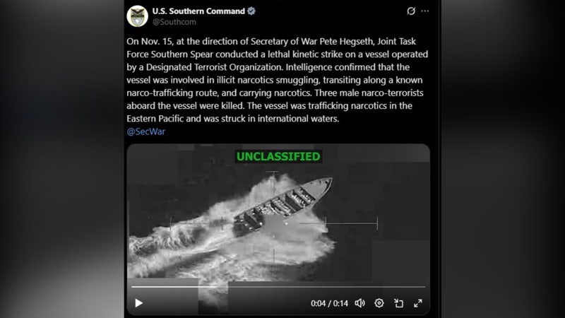 美 "동태평양서 마약선박 공격…'마약 테러리스트' 3명 사망"