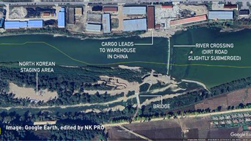 북한 양강도 일대에서 북한과 중국을 연결하는 도강로가 설치된 모습