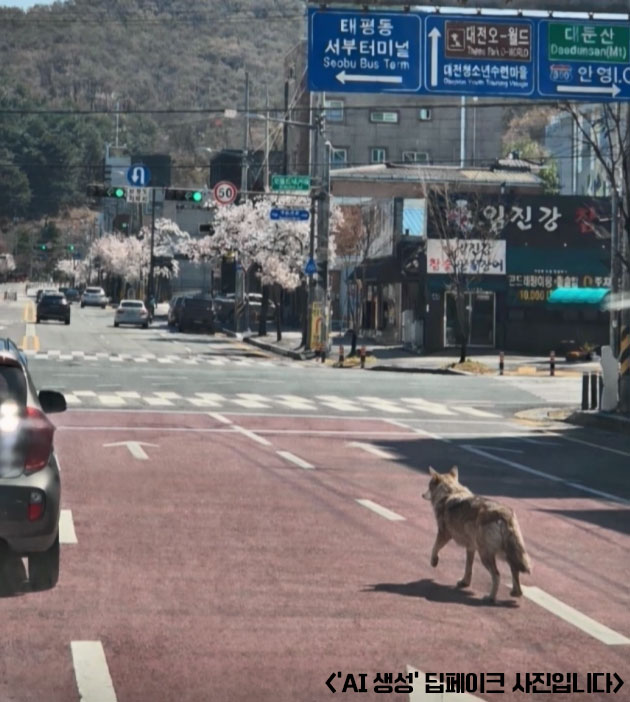 대전 오월드 탈출한 늑대 '늑구', 딥페이크 조작 사진