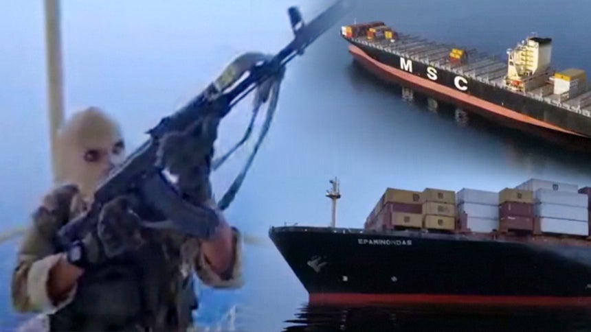 이란 국영 방송이 공개한 민간 선박 나포 영상 갈무리