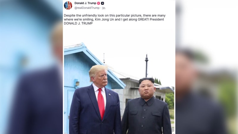 <b>트럼프</b>, 이번엔 김정은과 판문점 회동 <b>사진 게시</b>‥"사이 좋아"