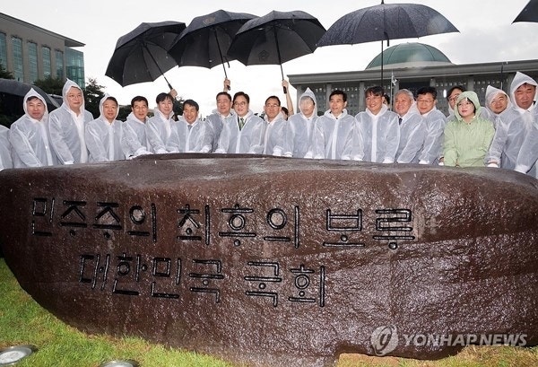 "<b>민주주의</b> 최후의 보루"…<b>국회</b>에 '계엄 해제' <b>상징석</b>