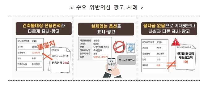 전용면적과 옵션, 융자금 여부 등을 사실과 다르게 표시·광고해 적발됐다.