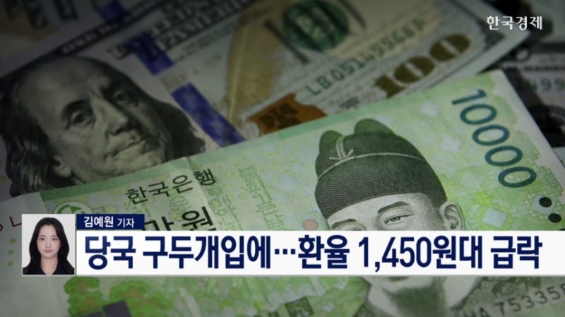 당국 구두개입에...<b>환율</b> 1,450원대 급락