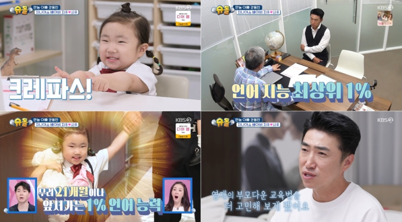 [TVis] <b>장동민 딸 영재</b> 인증…“언어지능 최상위 1%” (슈돌)