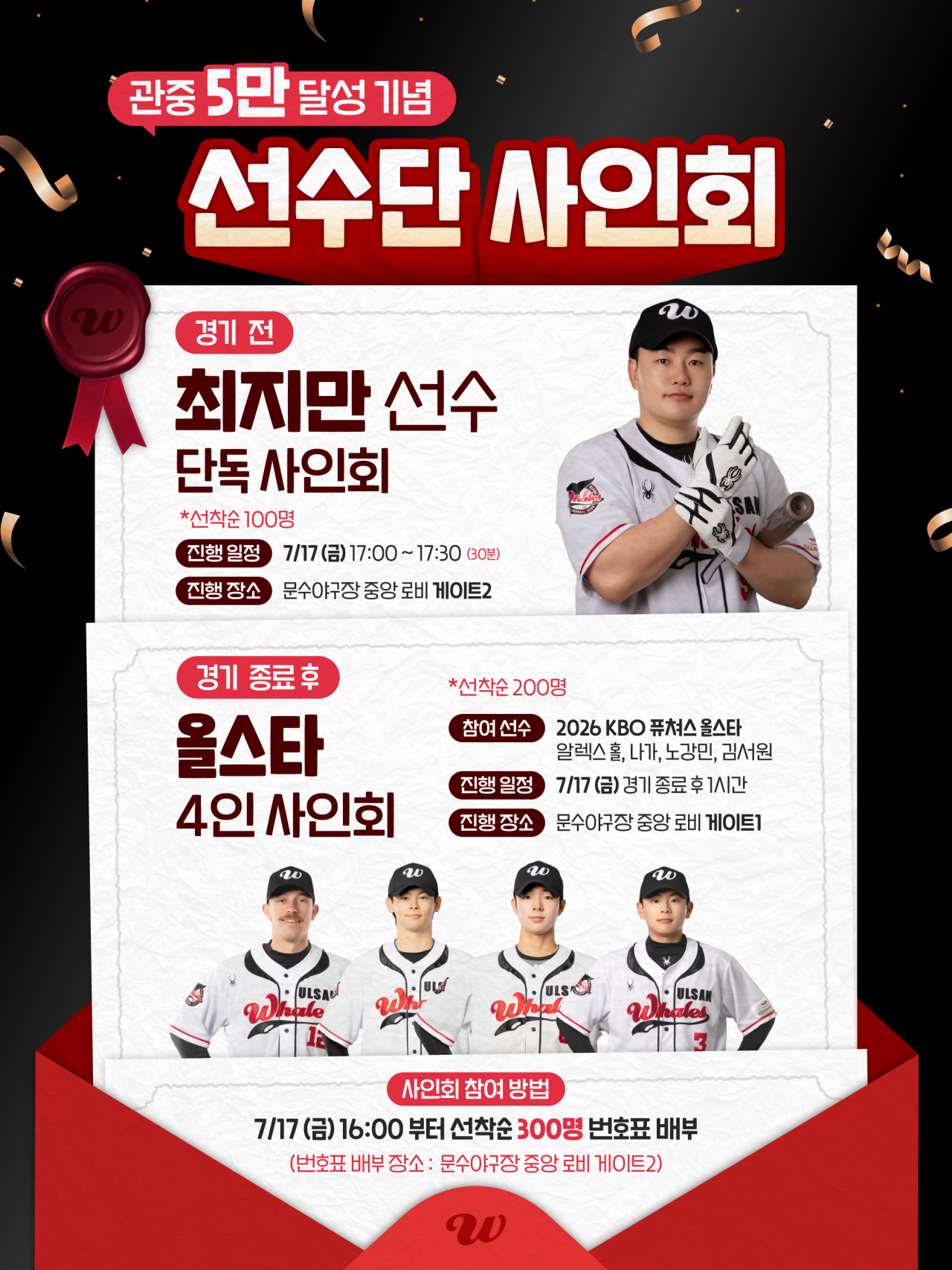 '창단 <b>첫</b> 5만 관중 돌파'...울산 웨일즈, 17일 <b>최지만</b> 팬사인회 등 특별...