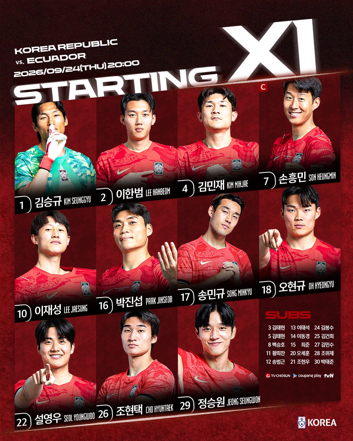 [IS 수원] '4-4-2' <b>모레노</b> 데뷔전에 손흥민·오현규 투톱…<b>이강인</b>은 휴식