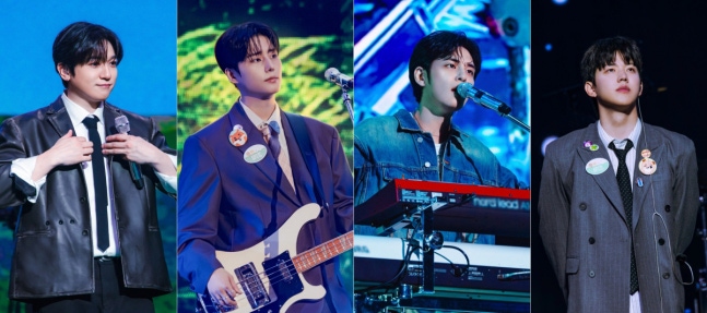 ファンミーティングで歌や演奏を披露するDAY6のメンバー