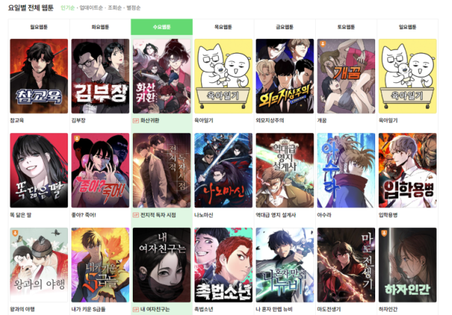 네이버웹툰 홈페이지 모습 [사진 네이버웹툰]