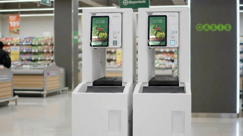 오아시스가 공개한 AI 무인계산 시스템 루프100. [사진 오아시스]