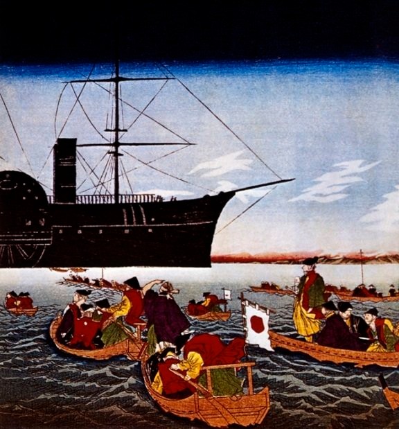 1853년 미국 페리 제독이 승선한 흑선을 그린 그림.Gettyimage