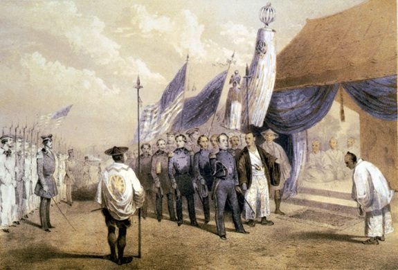 1854년 미국 동인도함대 사령관 페리 제독이 미일화친조약을 맺을 당시의 모습.Gettyimage