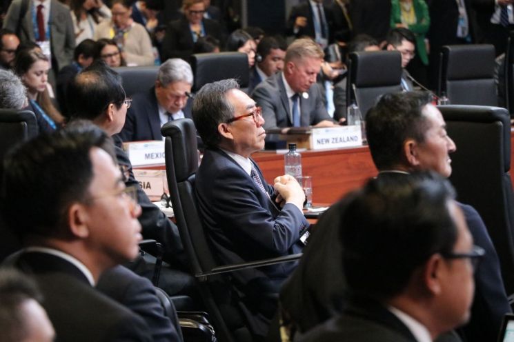 Minister of Foreign Affairs Cho Tae-yul attends the 35th APEC Joint Ministerial Meeting on Foreign and Trade Affairs (AMM) in Lima, Peru, on the 14th (local time). Provided by MOFA