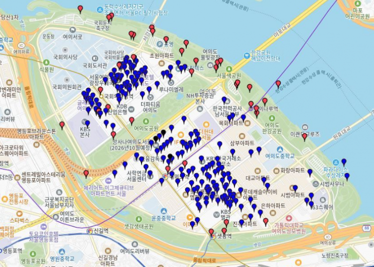 여의도 인근에 화장실 정보를 알려주는 웹사이트. 여의도화장실 캡처