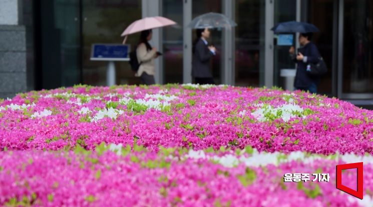 전국적으로 봄비가 내린 22일 서울 중구 세종대로를 지나는 시민들이 발걸음을 서두르고 있다.2025.04.22 윤동주 기자