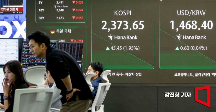 코스피 지수가 전날의 급락을 딛고 장 초반 2%에 가까운 반등세를 보인 8일 서울 중구 하나은행 딜링룸에서 딜러들이 업무를 보고 있다.2025.4.8.강진형 기자