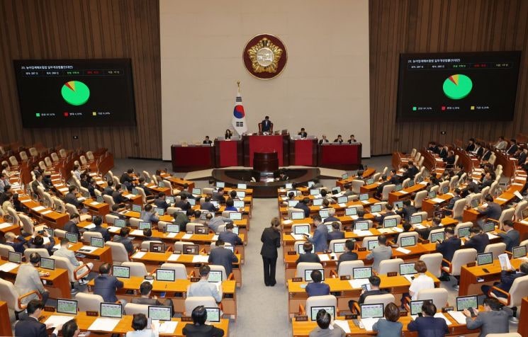 '윤석열 정부 거부권' <b>농어업재해법</b>, <b>국회</b> 본회의 <b>통과</b>