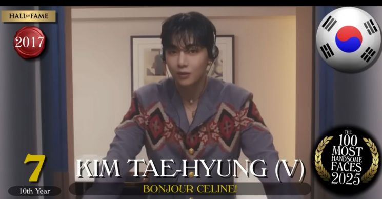 'The 100 Most Handsome Faces of 2025' 남성 부문에서는 방탄소년단 뷔가 7위로 한국 연예인 가운데 가장 높은 순위를 기록했다.유튜브 채널 'TC 캔들러'