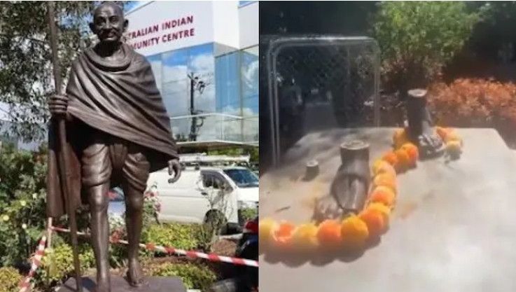 인도 정부가 호주에 기증한 마하트마 간디 동상(왼쪽)과 지난 3일 도난 당한 모습. 인스타그램 캡처