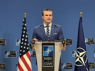 피트 헤그세스 미국 국방장관이 지난해 벨기에 브뤼셀 나토 본부에서 기자회견을 하고 있다. 연합뉴스