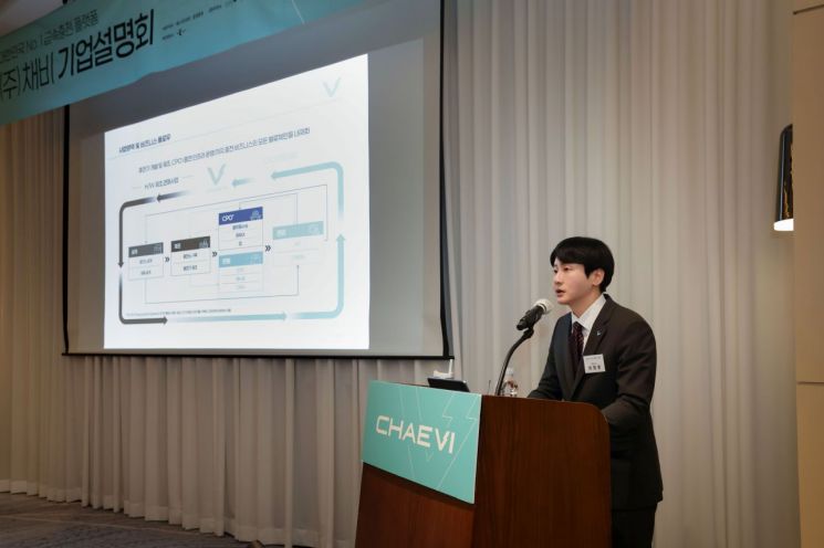최영훈 채비 대표이사가 IPO 간담회에서 회사의 상장 후 성장 전략을 설명하고 있다. 채비 제공