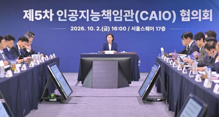 이해민 AI미래기획수석비서관이 2일 제5차 인공지능책임관(CAIO) 협의회를 주재하고 있는 모습.국가인공지능전략위원회 제공.
