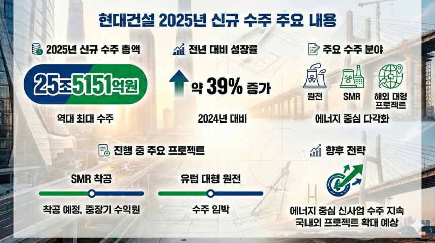 현대건설 2025년 신규 수주 주요 내용 /구글 제미나이의 도움을 받아 시각화하고 기자가 최종 검토·확인 과정을 거쳐 제작한 그래픽입니다.그래픽에 포함된 데이터와 내용은 기자가 직접 취재한 결과물입니다.