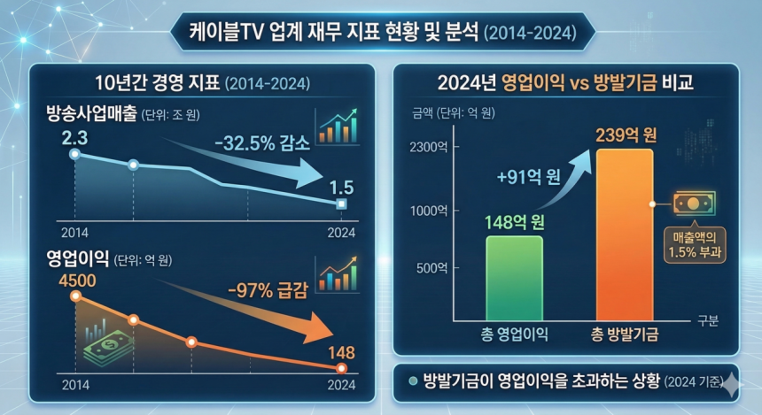 케이블TV 업계 재무 지표 현황 및 분석/생성형 AI(구글 제미나이)의 도움을 받아 시각화하고 기자가 최종 검토·확인해 제작한 그래픽입니다.그래픽에 포함된 데이터와 내용은 기자가 직접 취재한 결과물입니다.