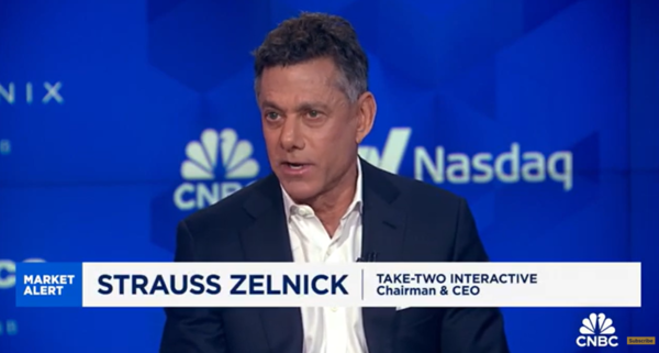 스트라우스 젤닉 테이크투 인터랙티브 CEO가 CNBC와 인터뷰를 하고 있는 모습/사진=CNBC 공식 유튜브 채널 갈무리