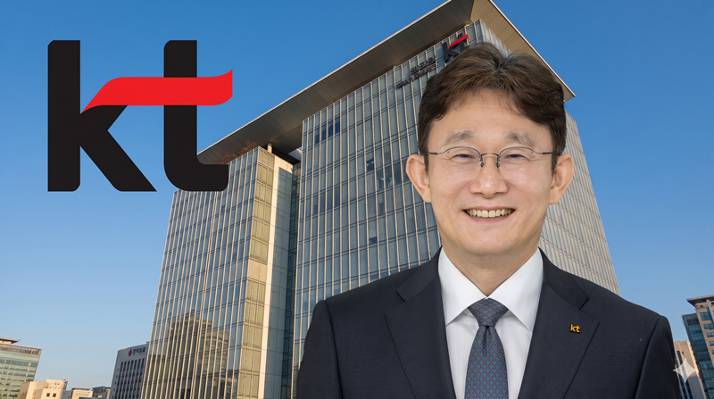 박윤영 KT 대표와 서울 광화문사옥 /사진 제공=KT