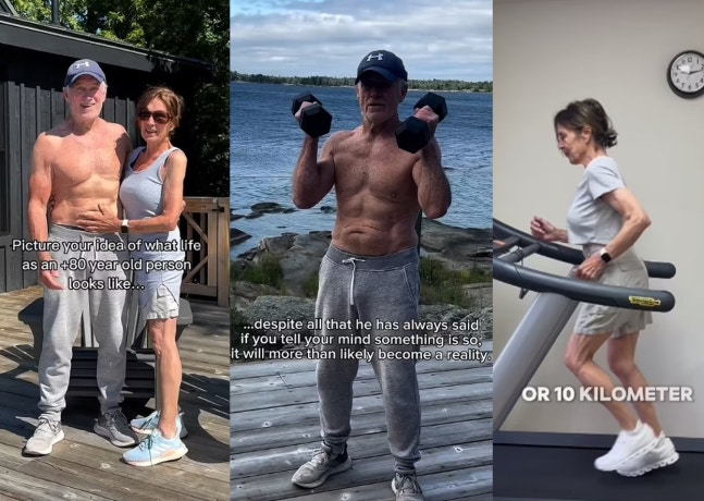 An 80-year-old couple who are a combined 164 years old maintain a muscular physique and healthy lifestyle as they age. [Photo=Captured from the UK's Daily Mail report]