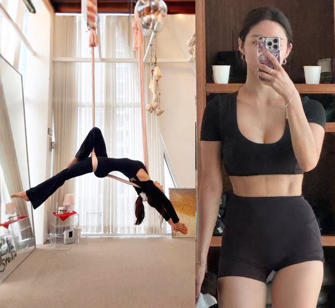 한그루가 플라잉 요가를 하고 있다. 사진=한그루 인스타그램