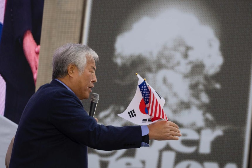 3월1일 ‘천만 광화문 국민대회’에서 전광훈 목사가 연설하고 있다. ©시사IN 이명익