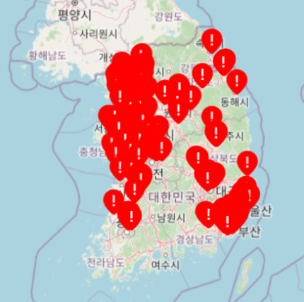 불법합성물(딥페이크)가 발견된 학교가 붉은 화살표로 표시돼 있다. ⓒ'딥페이크 지도(deepfakemap)' 캡쳐