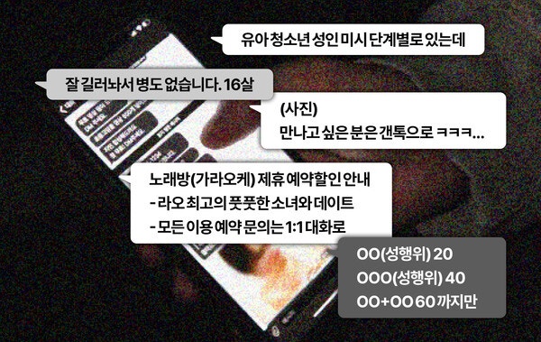 성구매자들이 모인 텔레그램 대화방 안에서는&amp;#160;업소 위치, 여성들의 사진, 성매매 후기, 불법 촬영물, 심지어 마약 거래 정보까지 공유됐다. ⓒ심숙연 디자이너