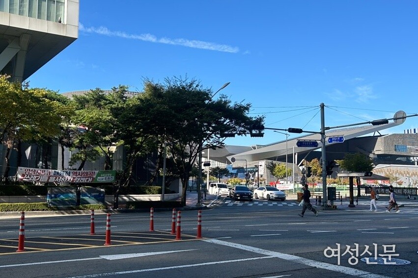 제31회 부산국제영화제가 열리고 있는 10일 부산 해운대구 영화의전당 인근에 붙은 우리공화당 현수막.ⓒ나혜인 기자