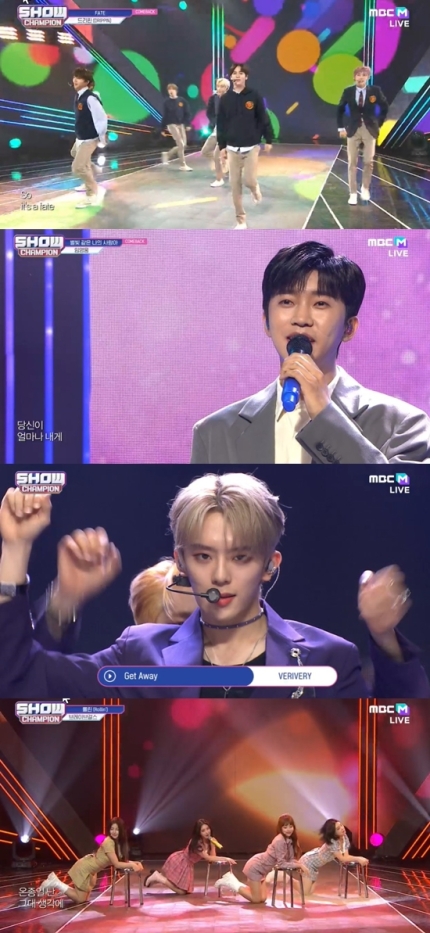 Photos of different K-pop artists in MBC's 'Show Champion'