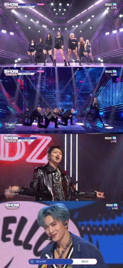 Photos of different K-Pop artists in MBC's 'Show Champion'