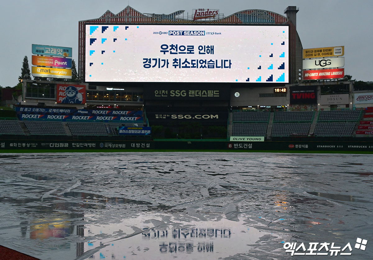 <b>우천</b>으로 <b>취소</b>된 <b>삼성</b>-<b>SSG</b> 준PO2[포토]