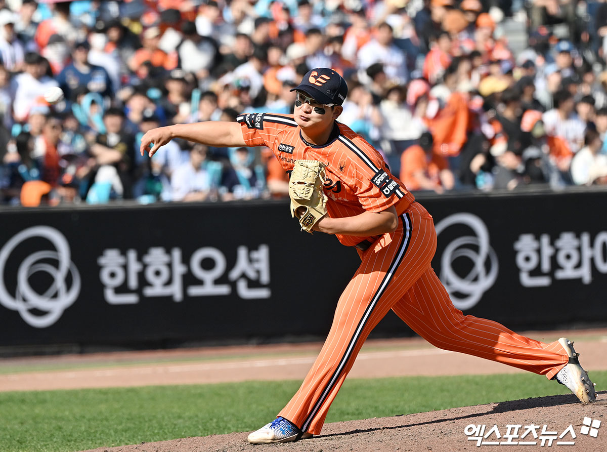 '사구-볼넷' 김서현, 득점권 위기서 무너지지 않고 버텼다!…퓨처스 등판서 병살타+1이닝 무실점