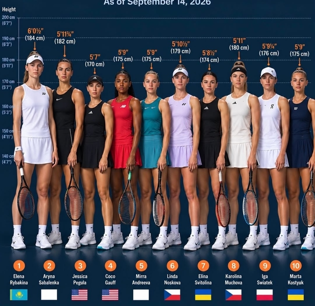 모델인가, 테니스 선수인가…최고 184cm, 평균 177cm→'WTA 세계랭킹 톱...