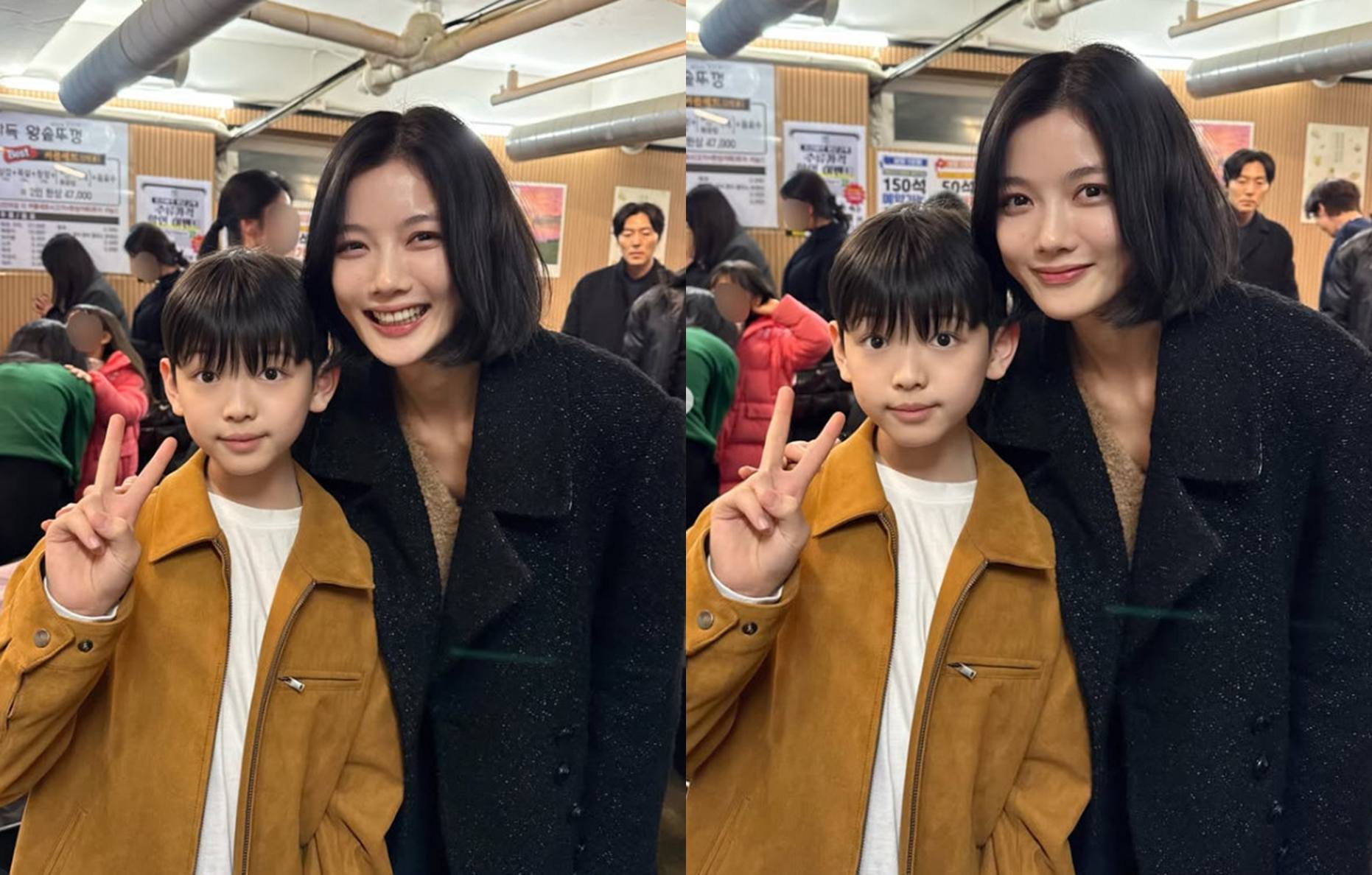 撮影現場で子役パク・フと並ぶキム・ユジョン