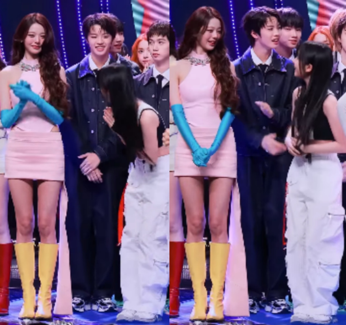 Mnet『M COUNTDOWN』の1位発表後、A2O LITEのラダと向き合うIVEのウォニョン