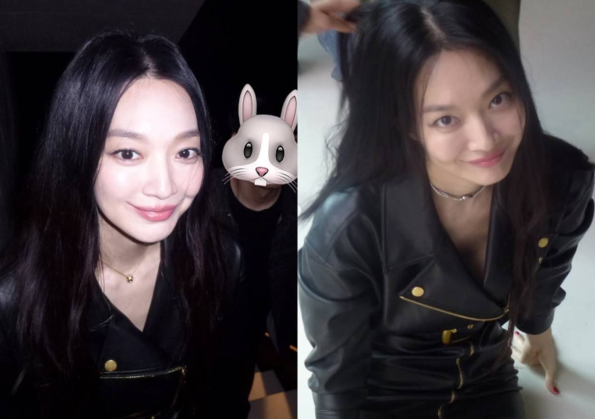 黒いレザージャケット姿でカメラを見つめるシン・ミナの近況写真