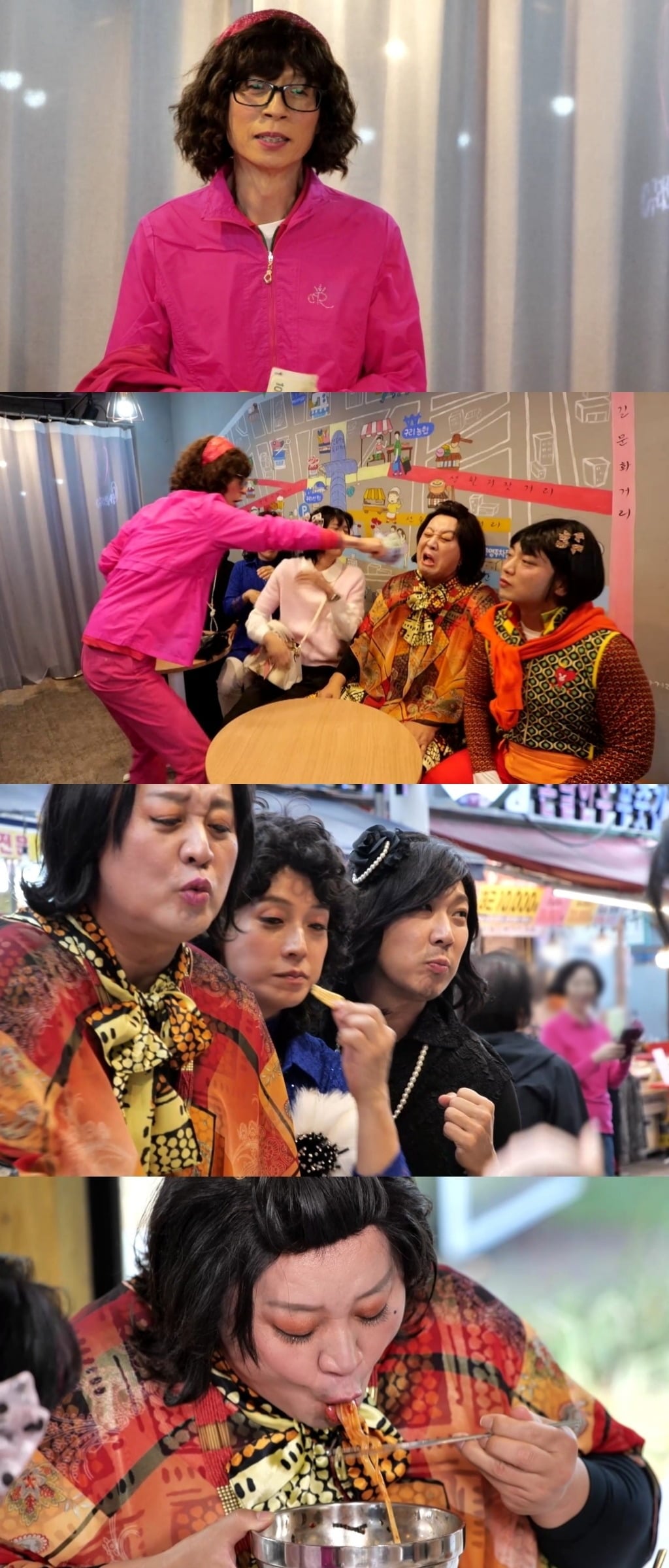 『遊んだら何する?』の市場企画で、ユ・ジェソクがメンバーと食べ歩く場面