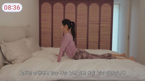 한혜진이 코브라 자세를 선보였다.​/사진=유튜브 채널‘한혜진’
