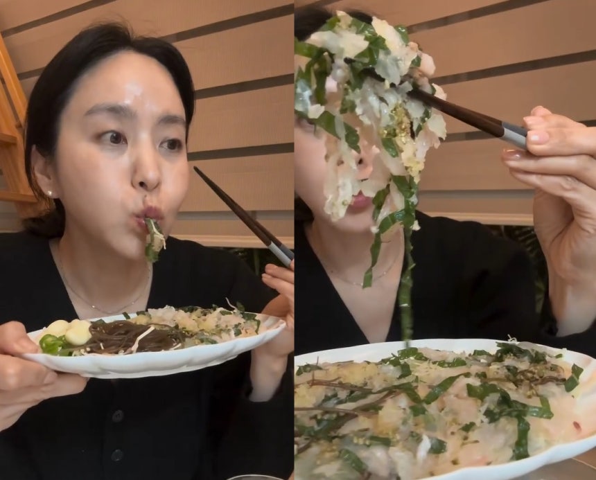 방송인 박지윤(47)이 광어 깻잎 무침을 추천했다./사진=박지윤 인스타그램 캡처