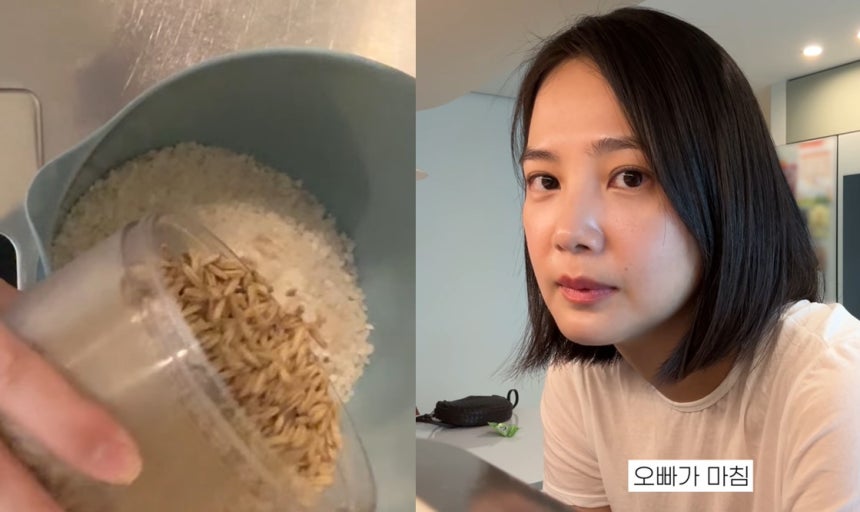 배우 윤승아(43)는 최근 자신의 유튜브 채널에서 저녁 식사를 준비하며 “저희는 요즘 귀리밥을 먹고 있다”고 말했다./사진=유튜브 채널 ‘승아로운’ 캡처 